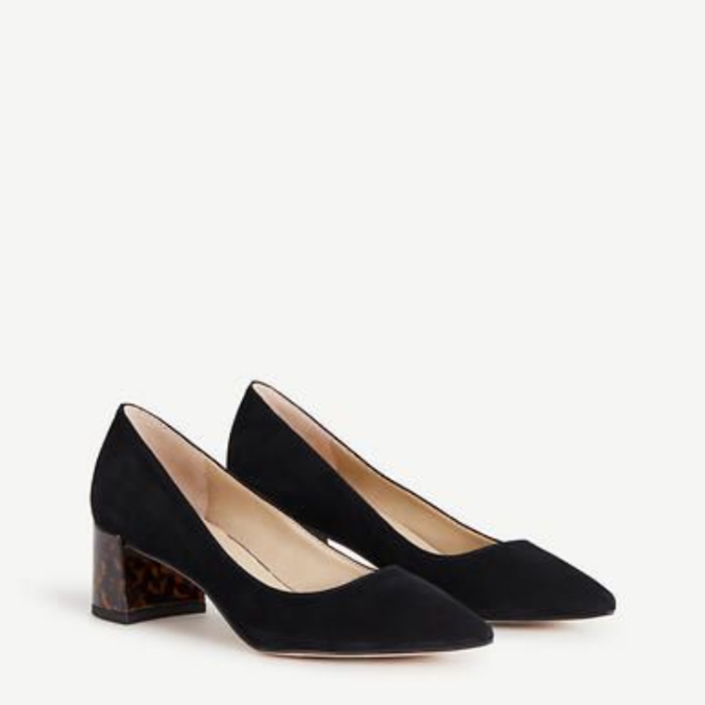 Ann Taylor Bette Suede Tortoiseshell Print Heel Pumps